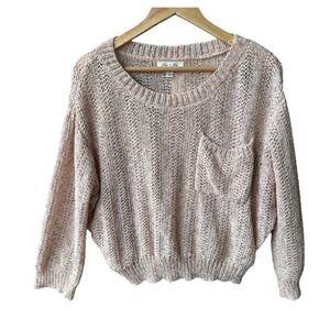 She Sky Knit Sweater Top Pullover Round Neck Pocket Top Blush Pink Size Small